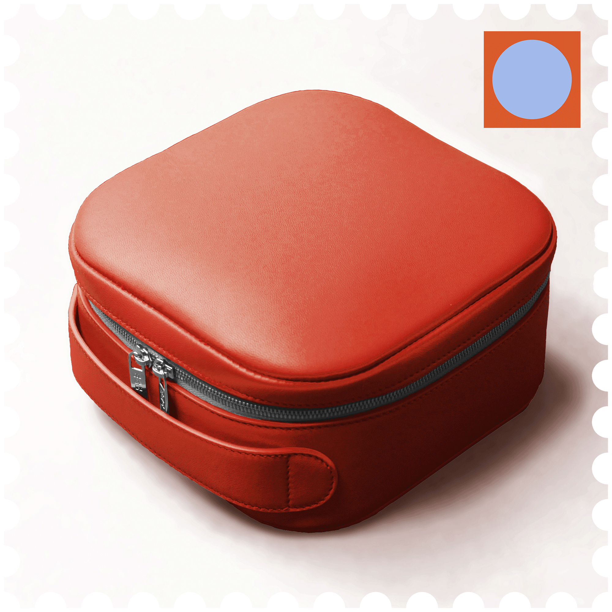 Cosmetic Travel Case - Sunrise Mist - Orange Leather with Baby Blue Fabric Inside