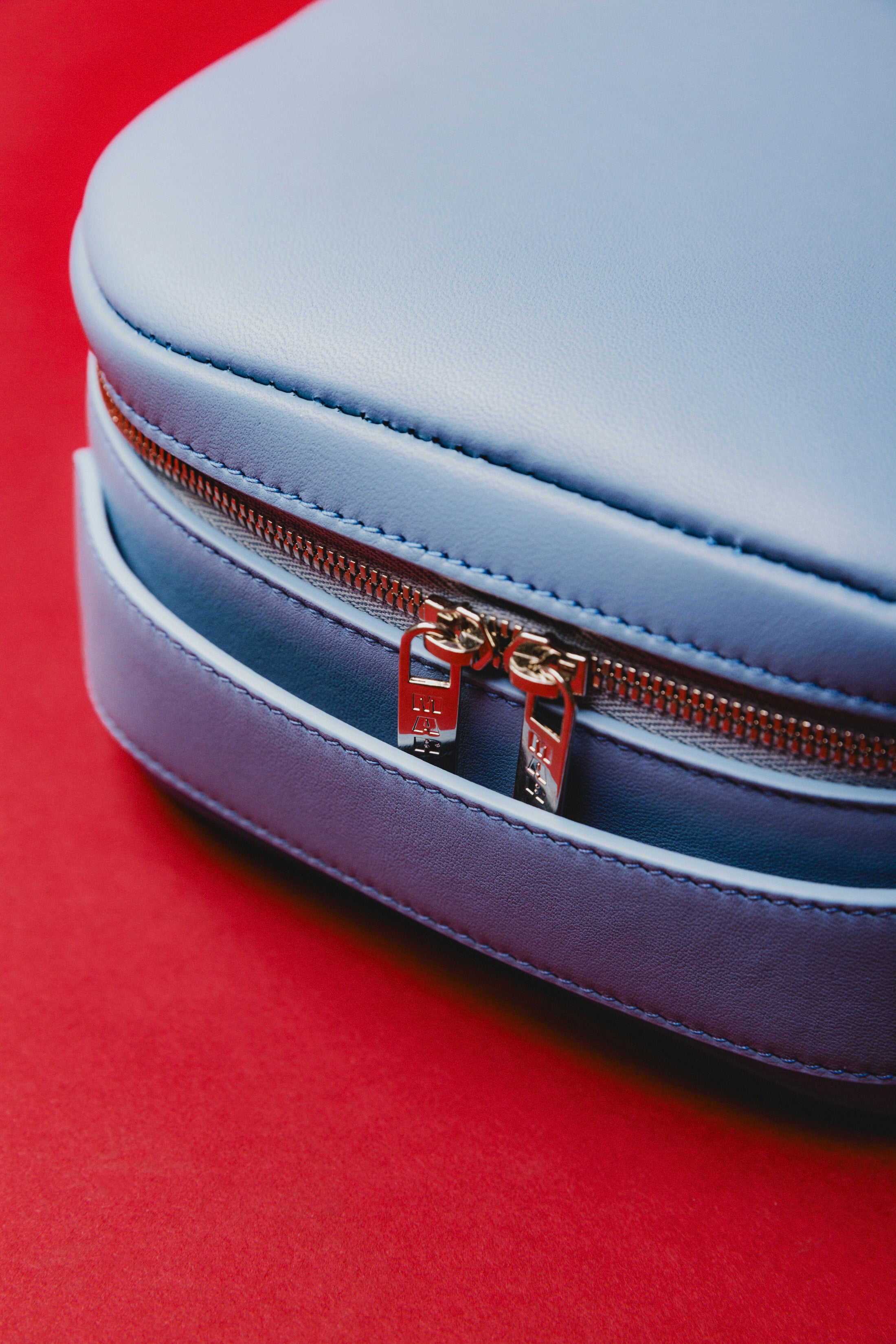 Cosmetic Travel Case - Stormy Sea - Blue Leather with Grey Fabric Inside