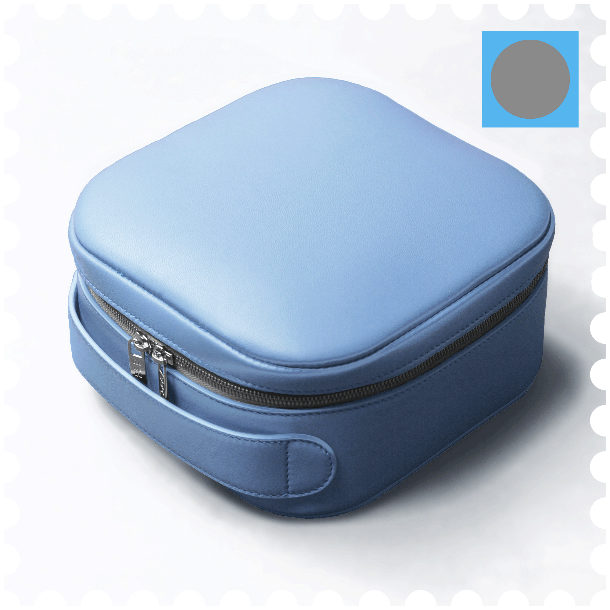 Cosmetic Travel Case - Stormy Sea - Blue Leather with Grey Fabric Inside