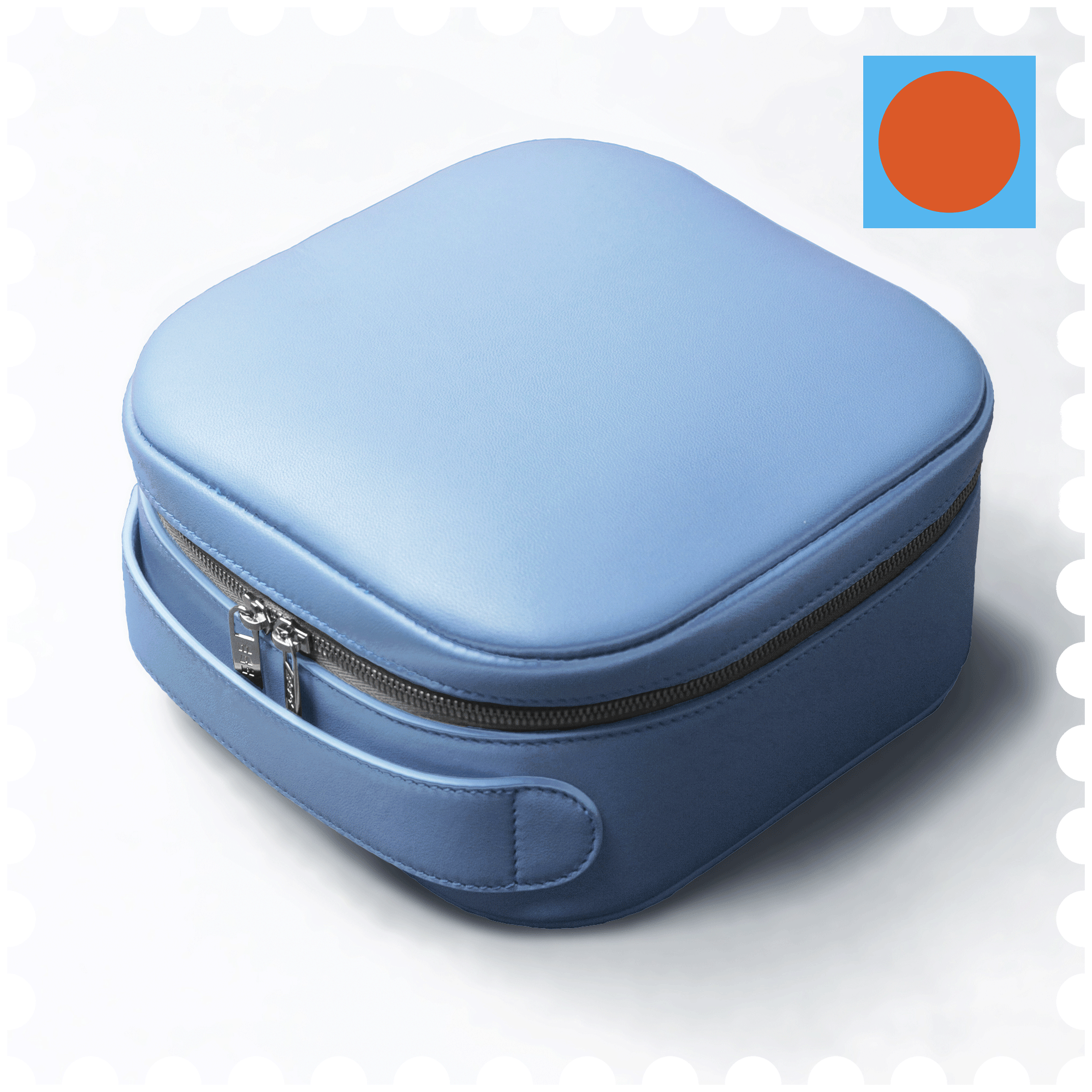 Cosmetic Travel Case - Sundown Sky - Blue Leather with Orange Fabric Inside