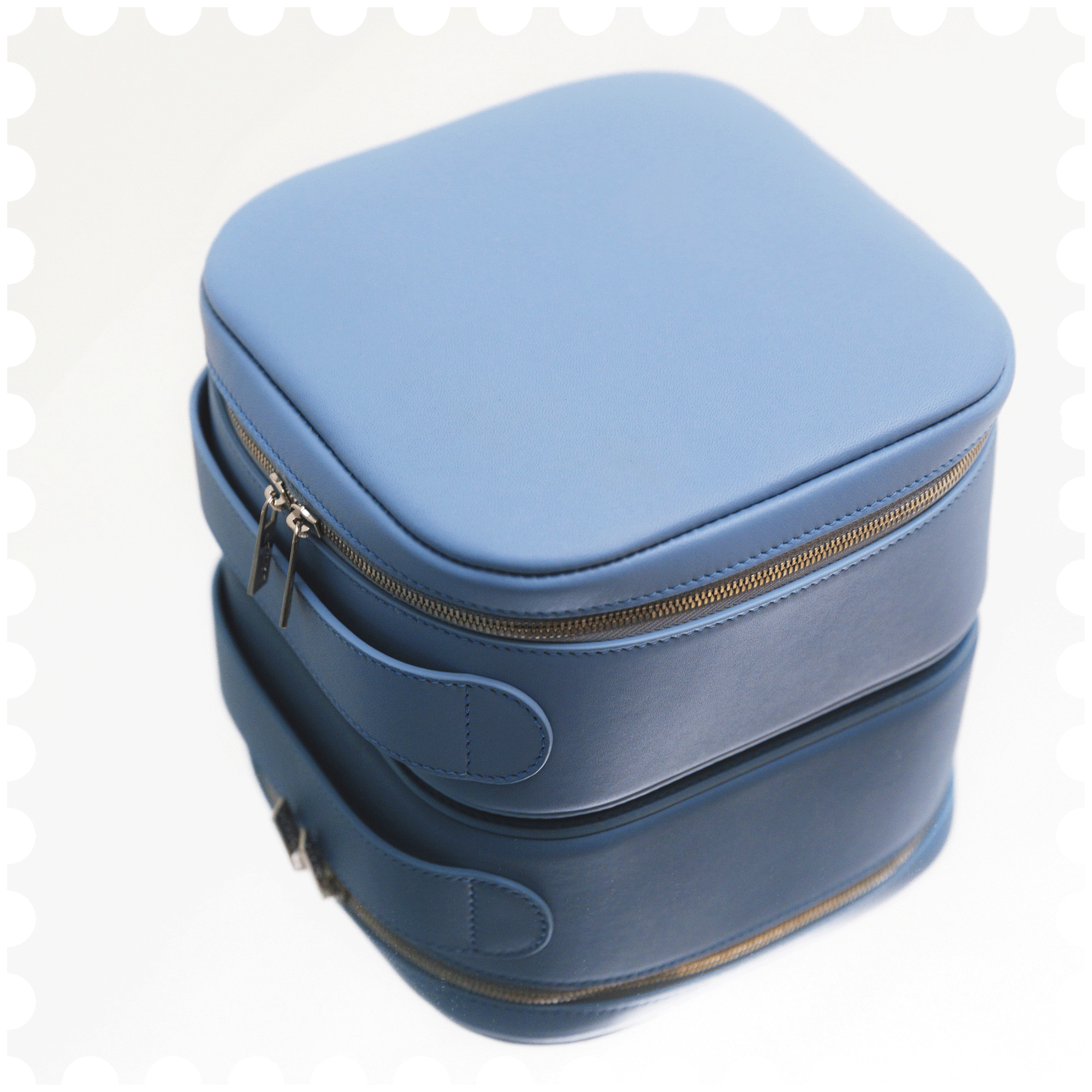 Cosmetic Travel Case - Ocean Horizon - Blue Leather with Blue Fabric Inside