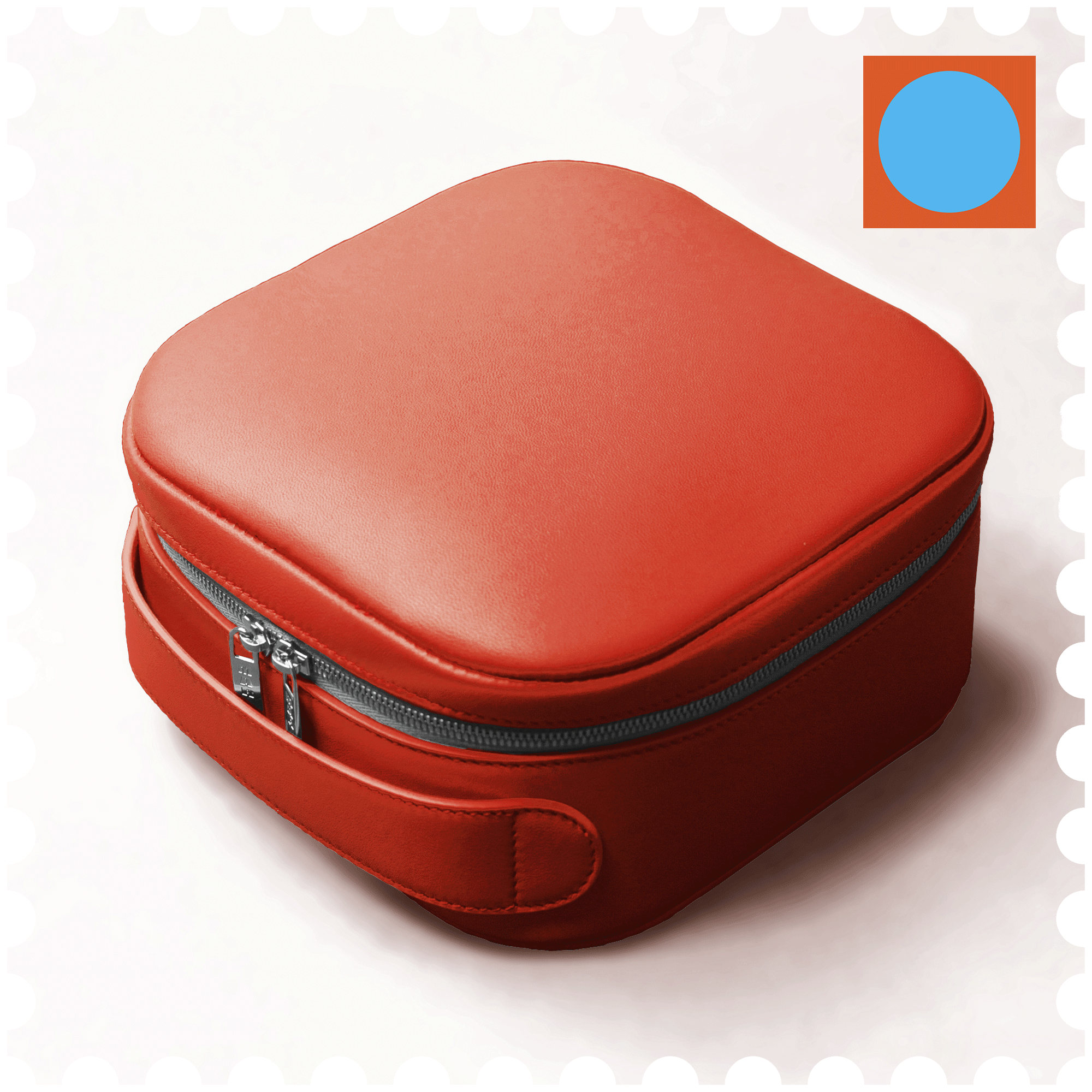 Cosmetic Travel Case - Citrus Splash - Orange Leather with Bright Blue Fabric Inside
