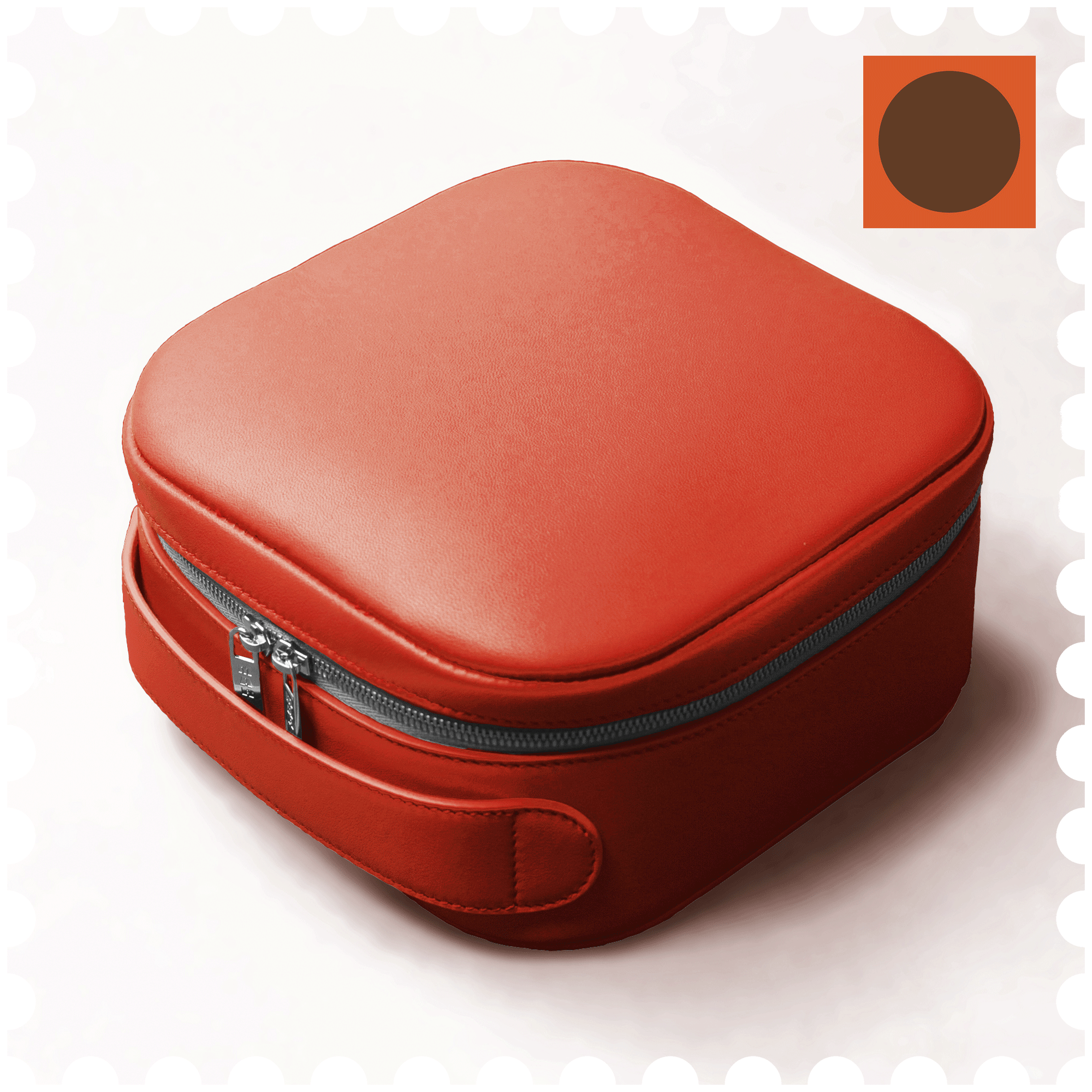 Cosmetic Travel Case - Golden Dune - Orange Leather with Brown Fabric Inside