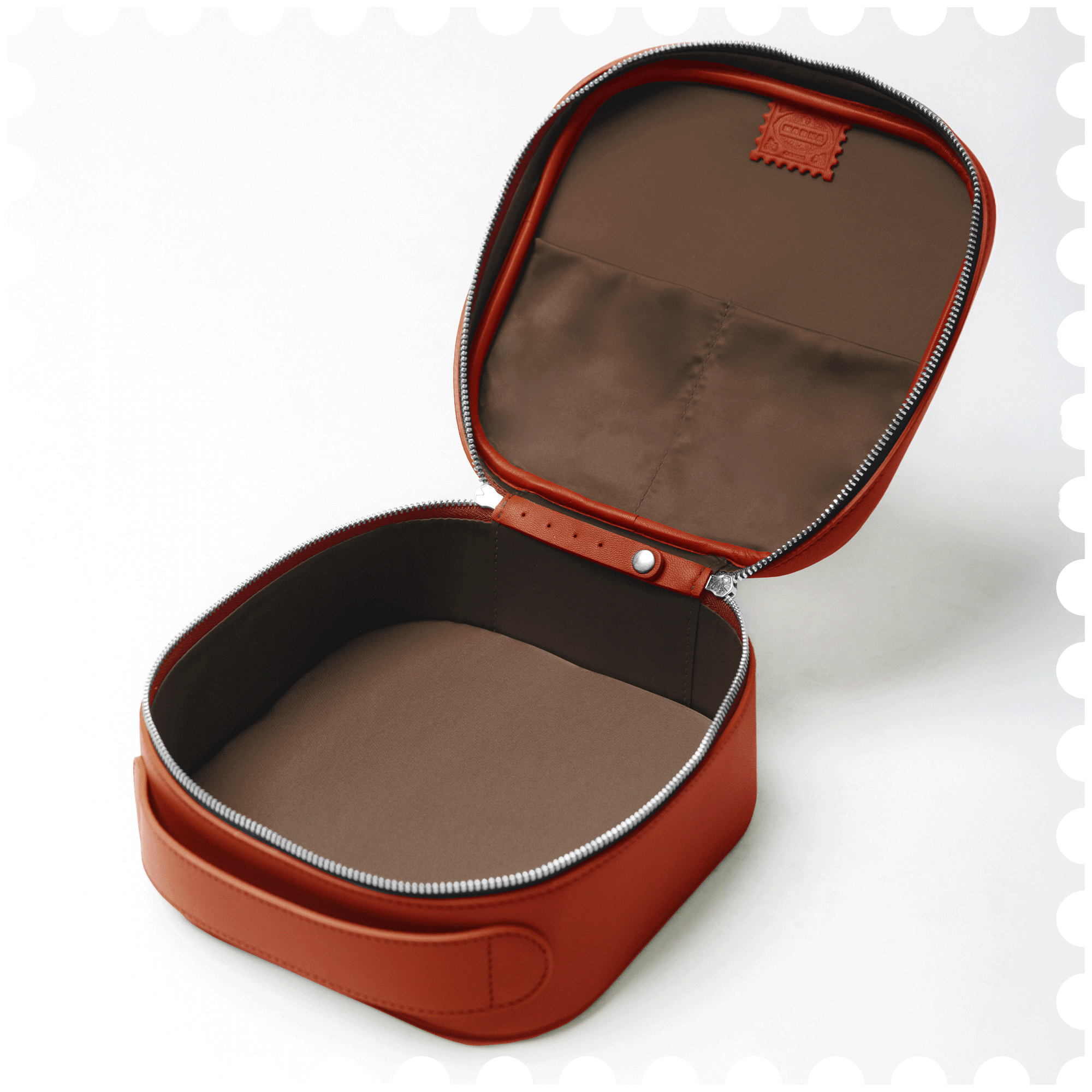 Cosmetic Travel Case - Golden Dune - Orange Leather with Brown Fabric Inside