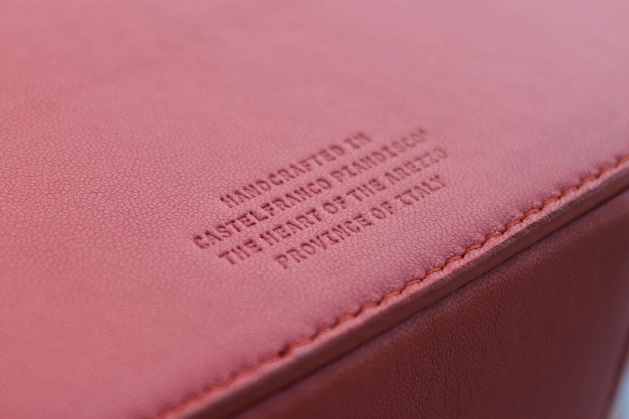 Cosmetic Travel Case - Sunrise Mist - Orange Leather with Baby Blue Fabric Inside